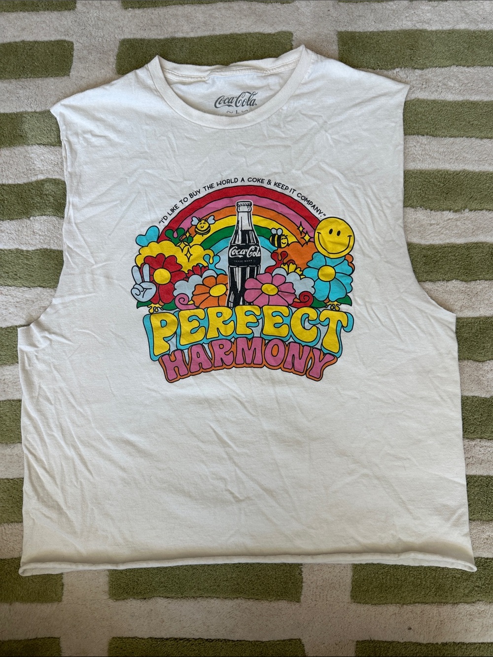 Coca-Cola White Tank Cut Off with Colorful Rainbow Floral 'Perfect Harmony'